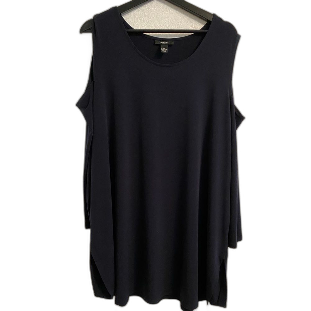 Alfani 3x Blue Tunic Blouse Cold Shoulder Minimalist Career Long Sleeve UB1-26